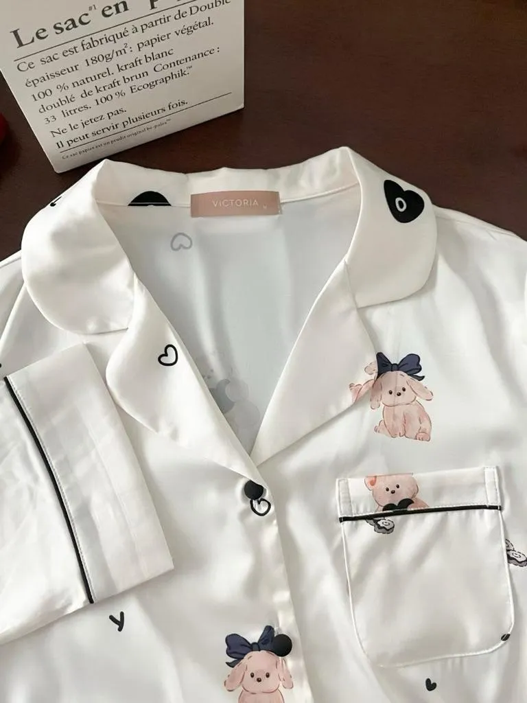 🇰🇷Chloe C. 韓國東大門服飾🇰🇷 正韓冰絲可愛狗狗熊熊長袖睡衣套裝