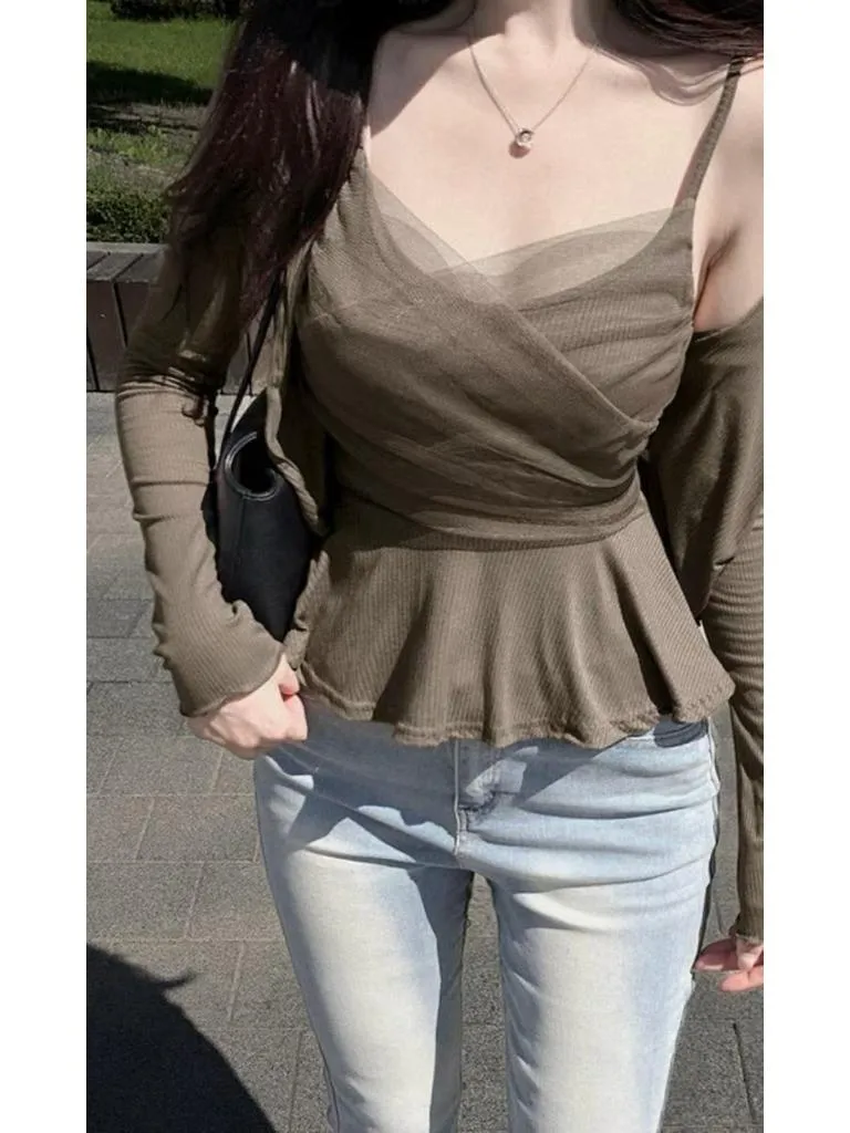 🇰🇷Chloe C. 韓國東大門服飾🇰🇷 ［背心套裝爆紅款🔥］ 正韓拼接薄紗魚尾背心外套套裝
