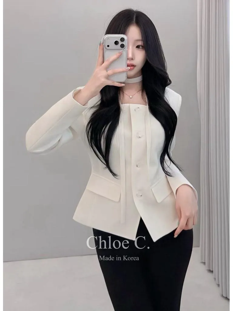 🇰🇷Chloe C. 韓國東大門服飾🇰🇷 ［韓國網紅推薦款🏆］ 正韓方領繞頸綁帶收腰西裝外套
