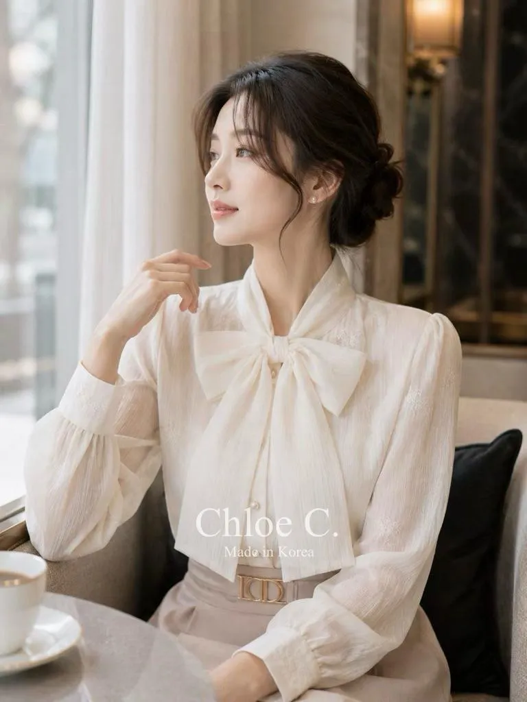 🇰🇷Chloe C. 韓國東大門服飾🇰🇷 正韓蝴蝶領直紋亮片長袖襯衣