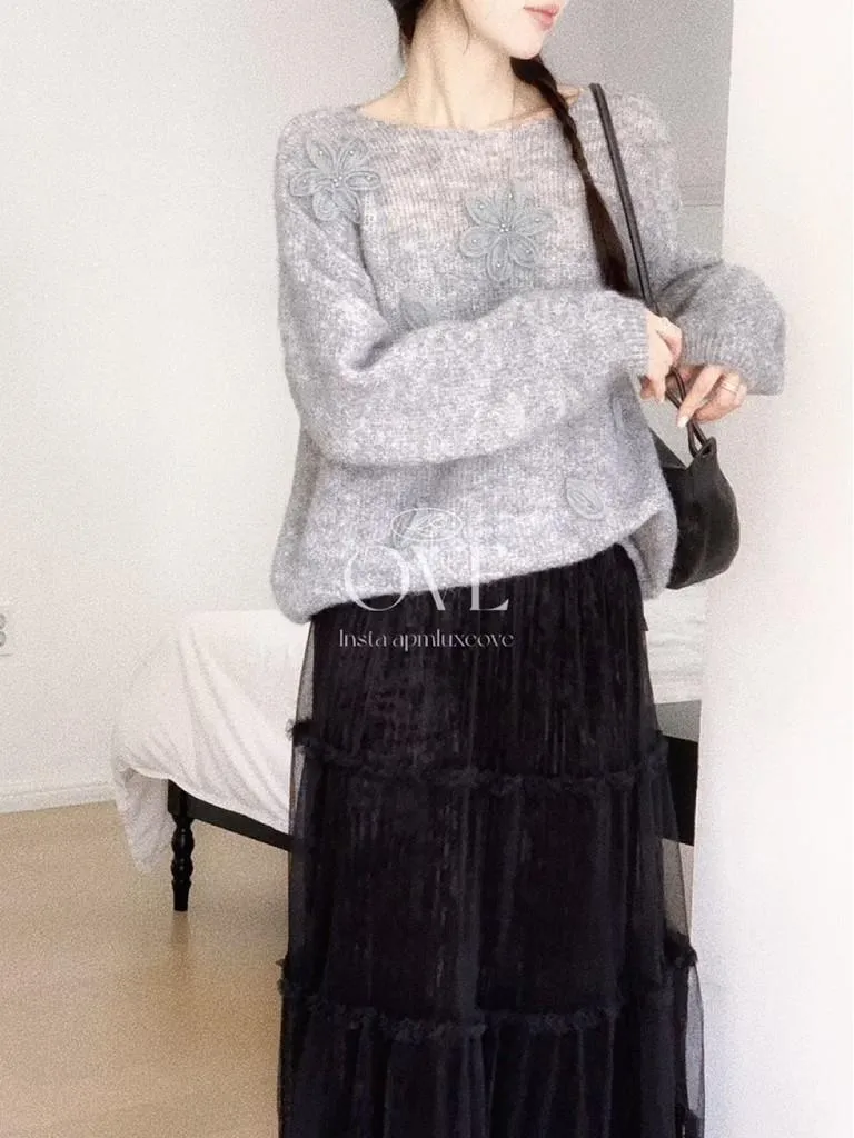 🇰🇷Chloe C. 韓國東大門服飾🇰🇷 正韓仙女繡花針織上衣薄紗長裙套裝