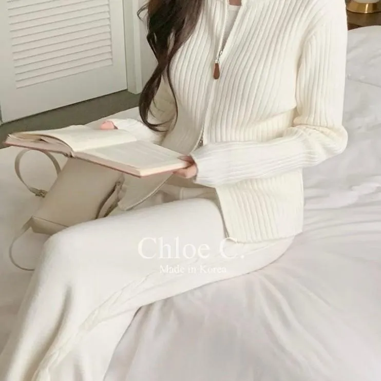 🇰🇷Chloe C. 韓國東大門服飾🇰🇷 正韓直紋雙向拉鍊外套休閒褲套裝