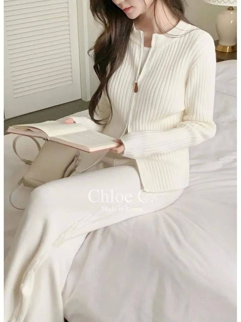 🇰🇷Chloe C. 韓國東大門服飾🇰🇷 正韓直紋雙向拉鍊外套休閒褲套裝