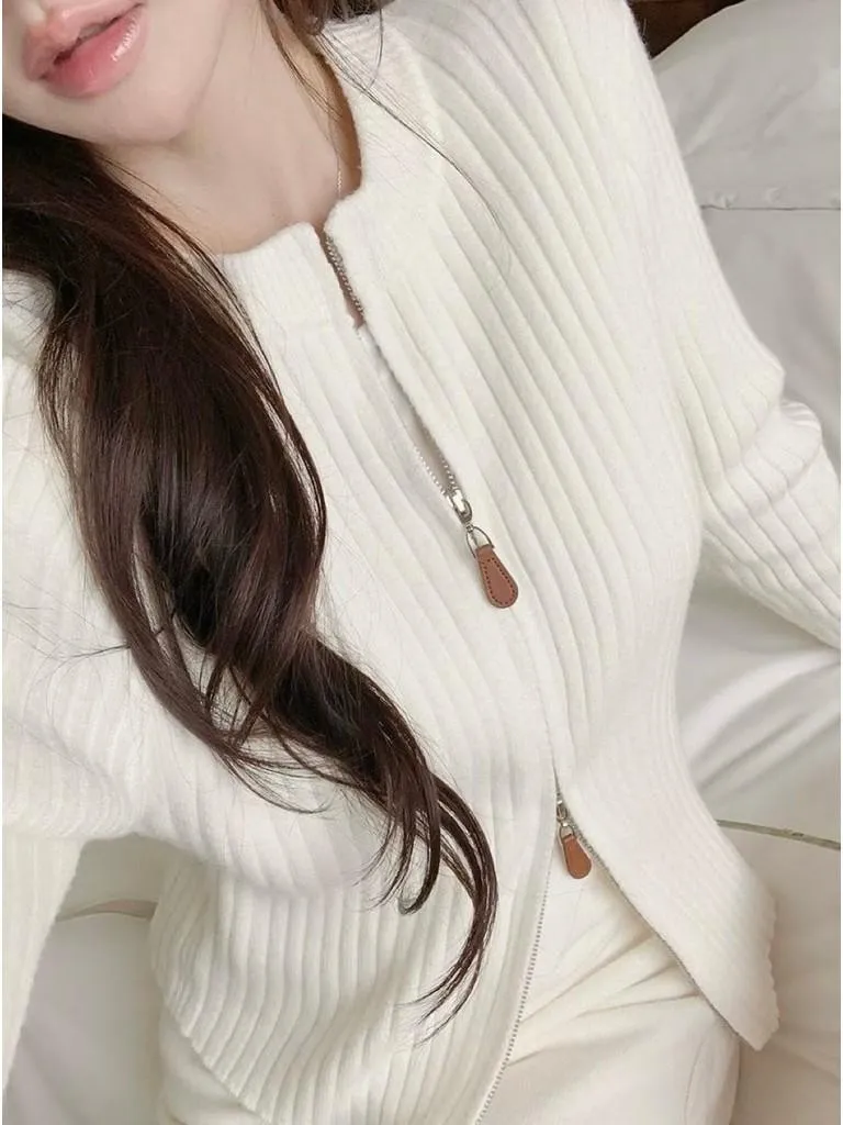 🇰🇷Chloe C. 韓國東大門服飾🇰🇷 正韓直紋雙向拉鍊外套休閒褲套裝
