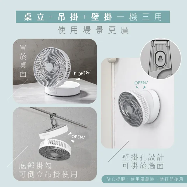 [KINYO]摺疊桌掛三用扇/壁扇/折疊風扇/LED扇 露營用