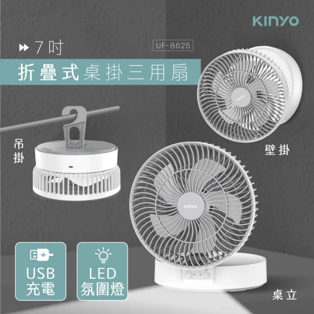 [KINYO]摺疊桌掛三用扇/壁扇/折疊風扇/LED扇 露營用