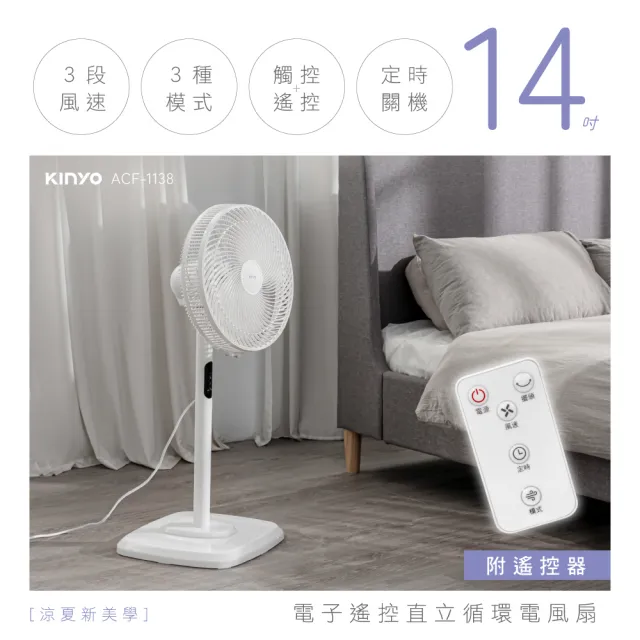 [KINYO]微電腦遙控AC風扇14吋 ACF1138
