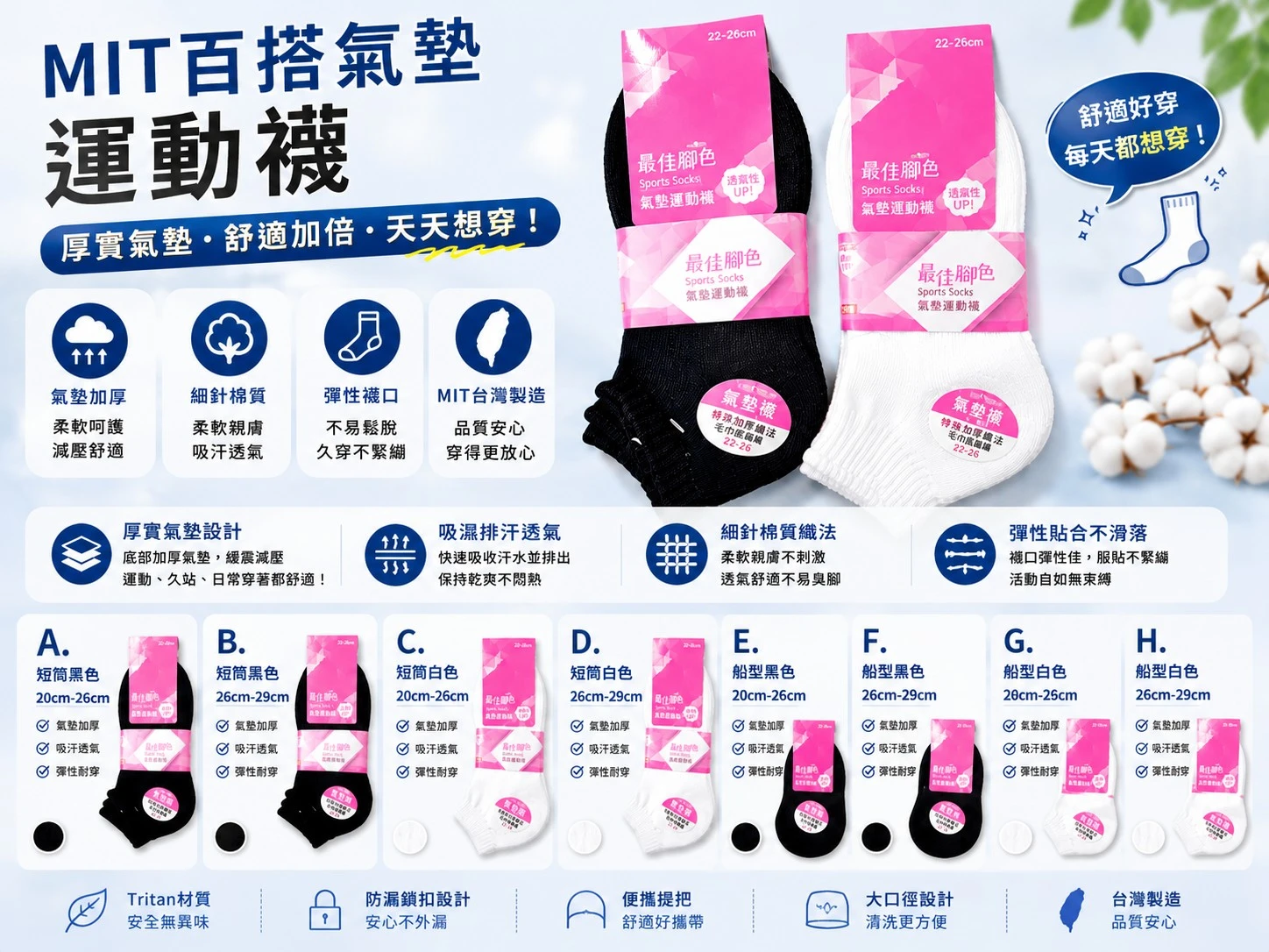 MIT百搭氣墊細針棉襪(厚款)12雙免運