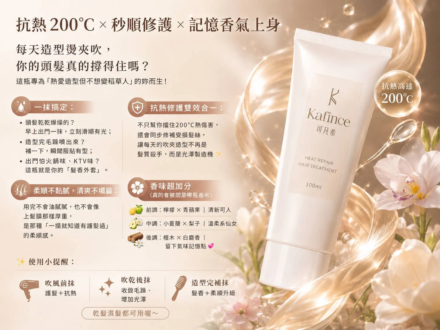 【Kafince】熱戀絲光抗熱修護精華一條特價免運費