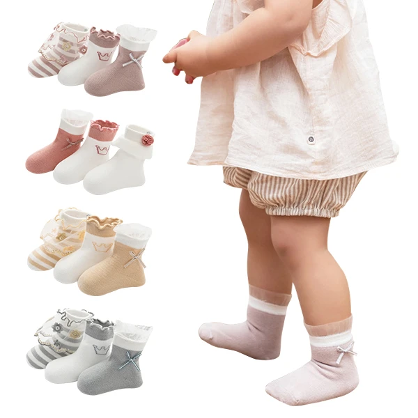 3雙入-兒童襪寶寶襪子 刺繡木耳邊蝴蝶結花邊襪公主襪【HC2105】JoyBaby