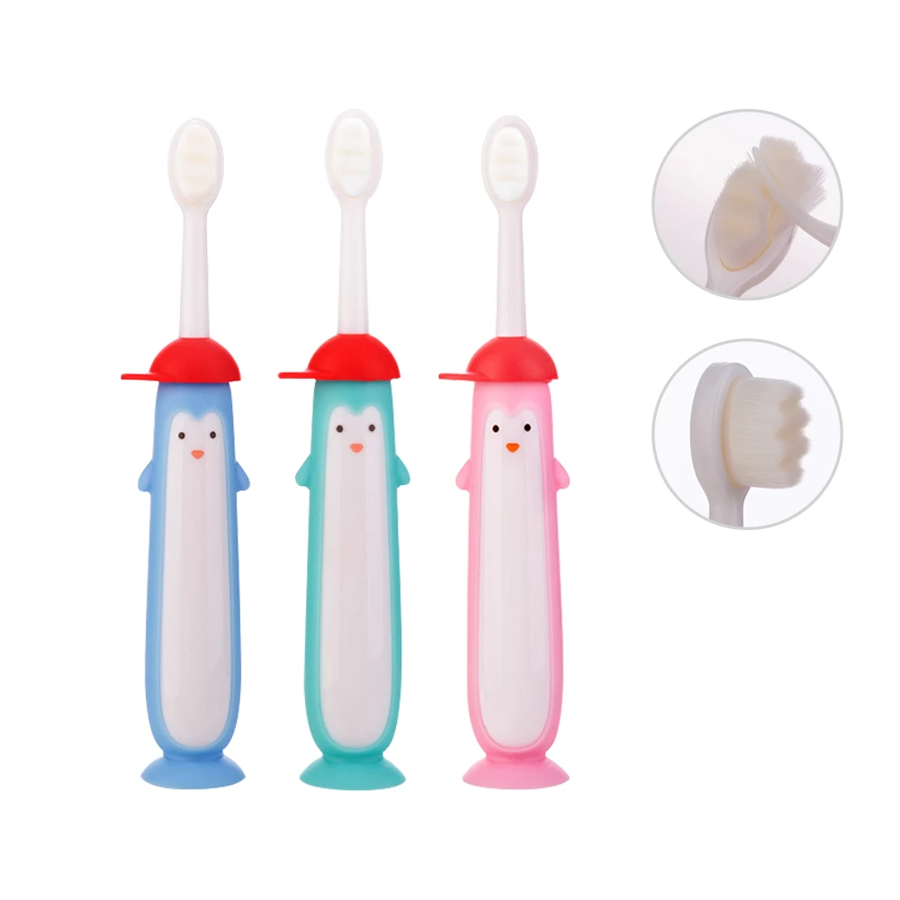 企鵝寶寶牙刷  乳牙牙刷 吸盤可站立學習牙刷 兒童牙刷 軟毛小口徑牙刷【DU8845】JoyBaby