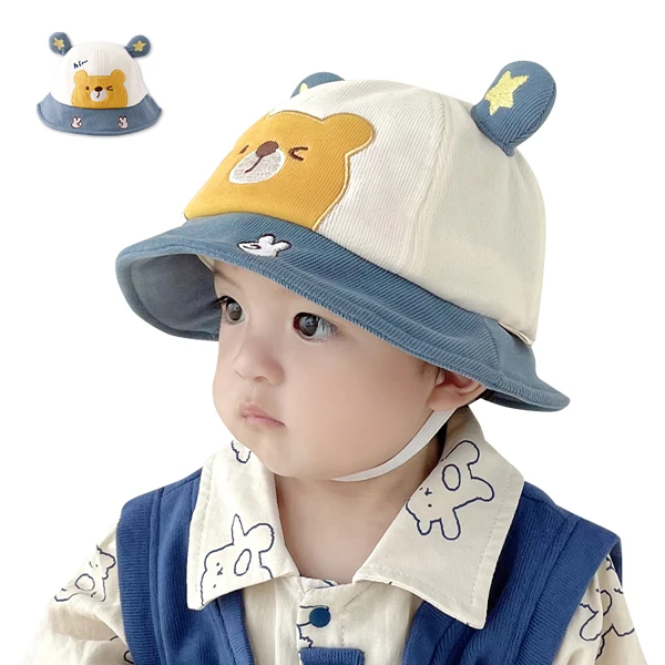寶寶遮陽帽 刺繡小熊兒童帽子 寶寶漁夫帽 寶寶防曬帽 盆帽【KD226】JoyBaby