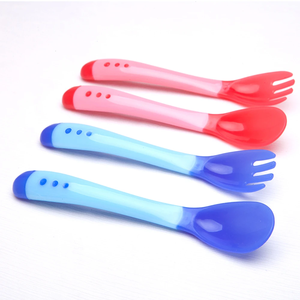 2入裝-感溫變色湯匙叉子2入組 防燙軟頭湯匙 寶寶餐具【DU0025】JoyBaby