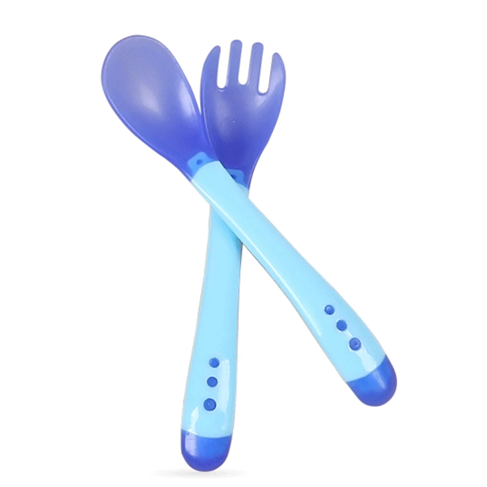 2入裝-感溫變色湯匙叉子2入組 防燙軟頭湯匙 寶寶餐具【DU0025】JoyBaby