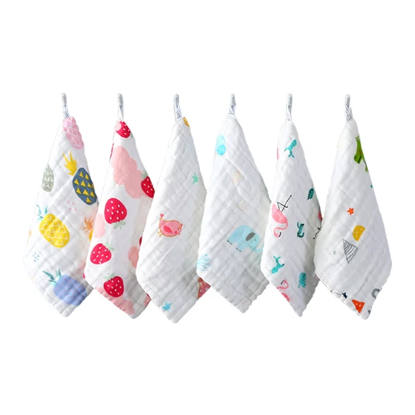 兒童口水巾六層紗高密褶皺餵奶巾小方巾25*25cm【HY2019】JoyBaby