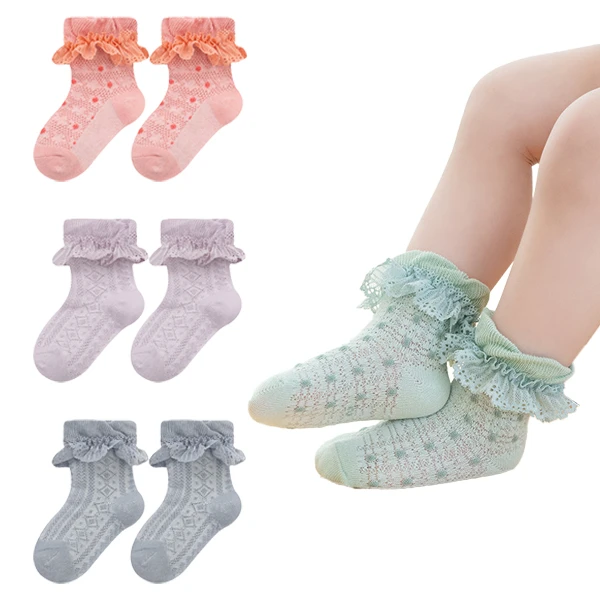 童襪 蕾絲捲邊點點襪 寶寶襪 透氣網眼襪子 韓版童襪【HC011】JoyBaby