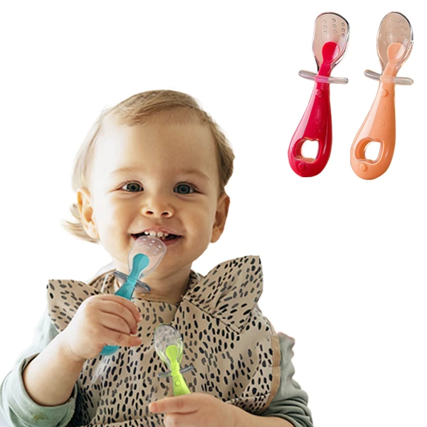 Hogo禾果 2入副食品湯匙 矽膠湯匙 寶寶餐具 果泥勺 矽膠勺【HK41109】JoyBaby