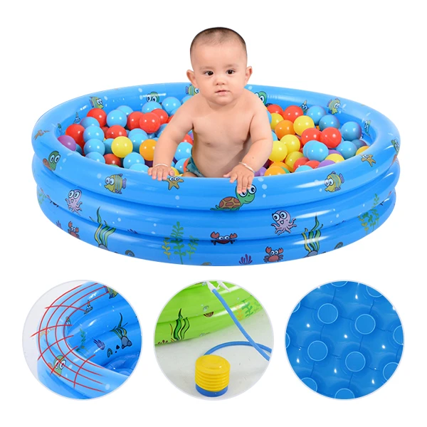 充氣游泳池+打氣筒 加厚PVC球池 嬰幼兒童戲水池 沙池 三環圓形泳池【JY106】JoyBaby