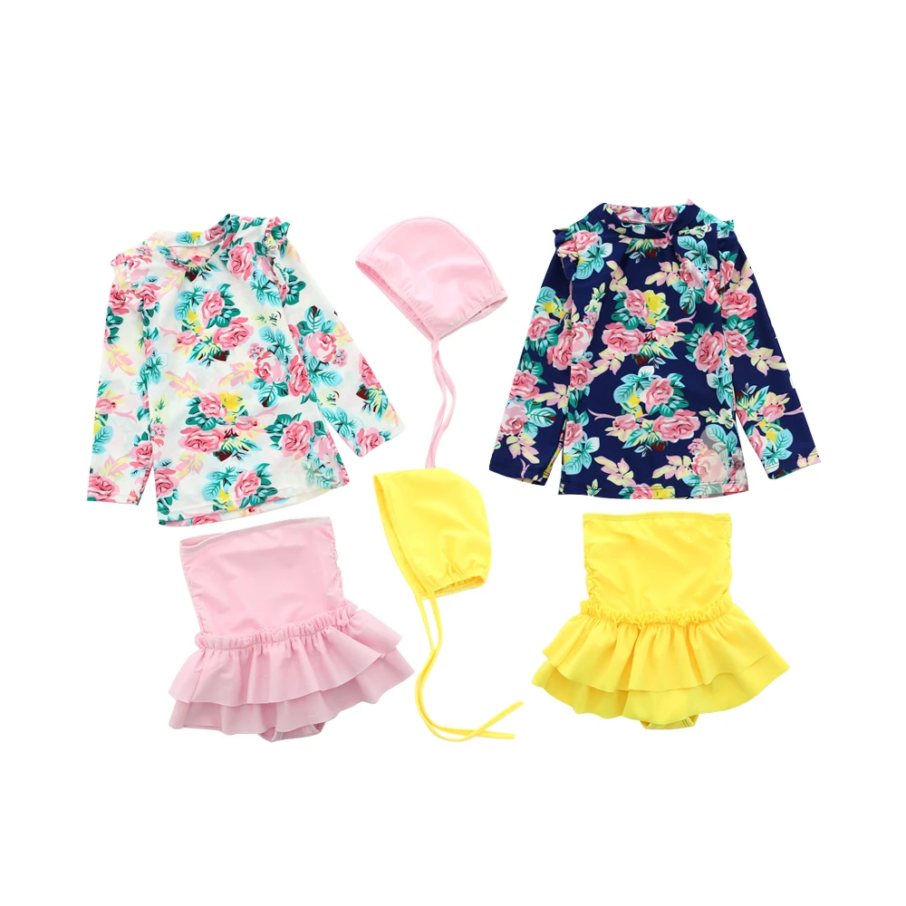 兒童泳裝 兒童泳衣泳褲長袖碎花公主裙三件套組【SWT8628】JoyBaby