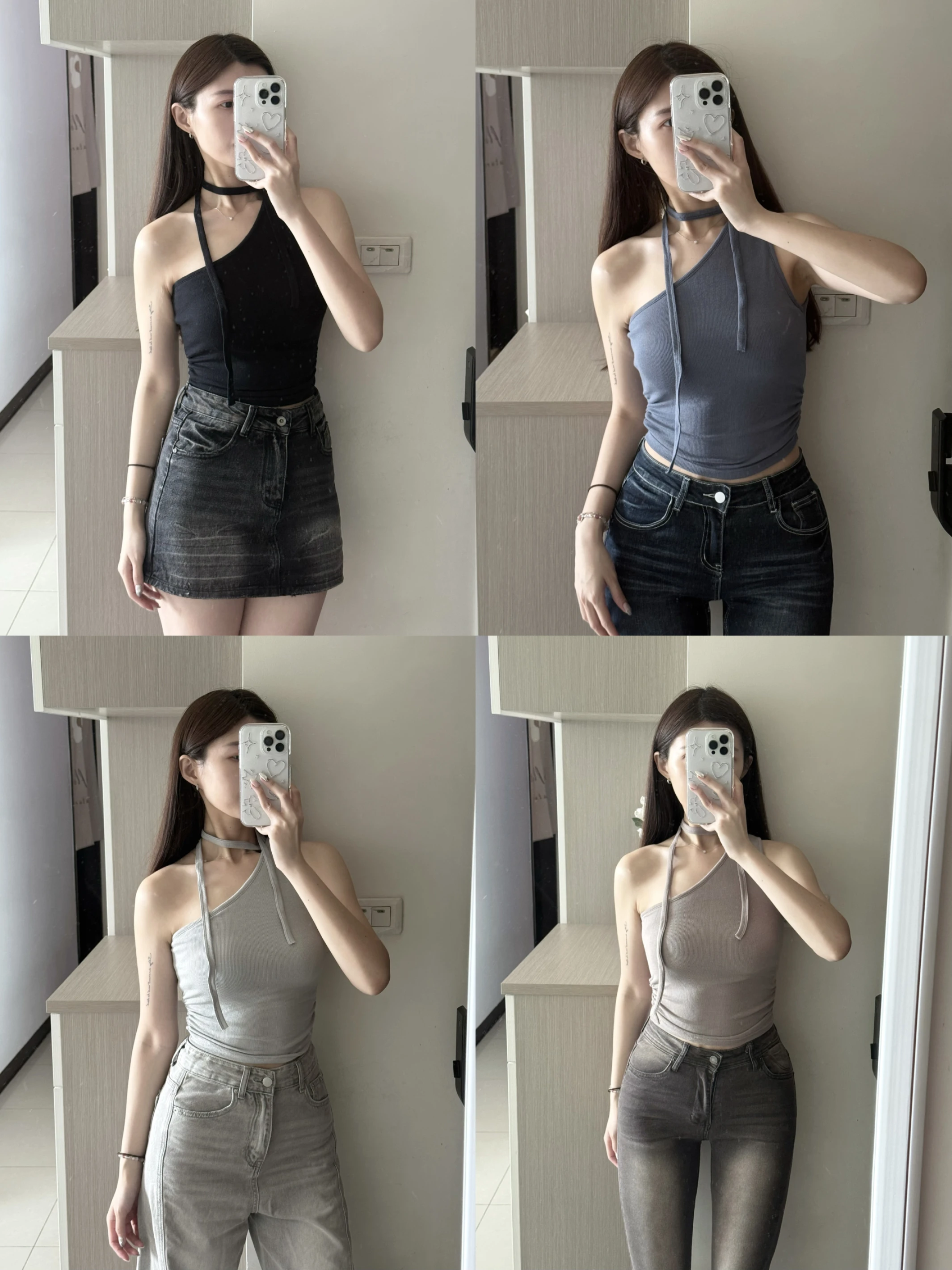 SH自訂斜肩膀帶超彈力背心(可拆罩杯)
