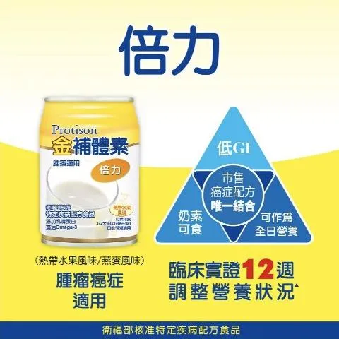 【箱購免運】金補體素 倍力 熱帶水果 (1箱=24瓶) 腫瘤適用 麩醯氨酸 乳清蛋白 omega-3 特殊營養補充