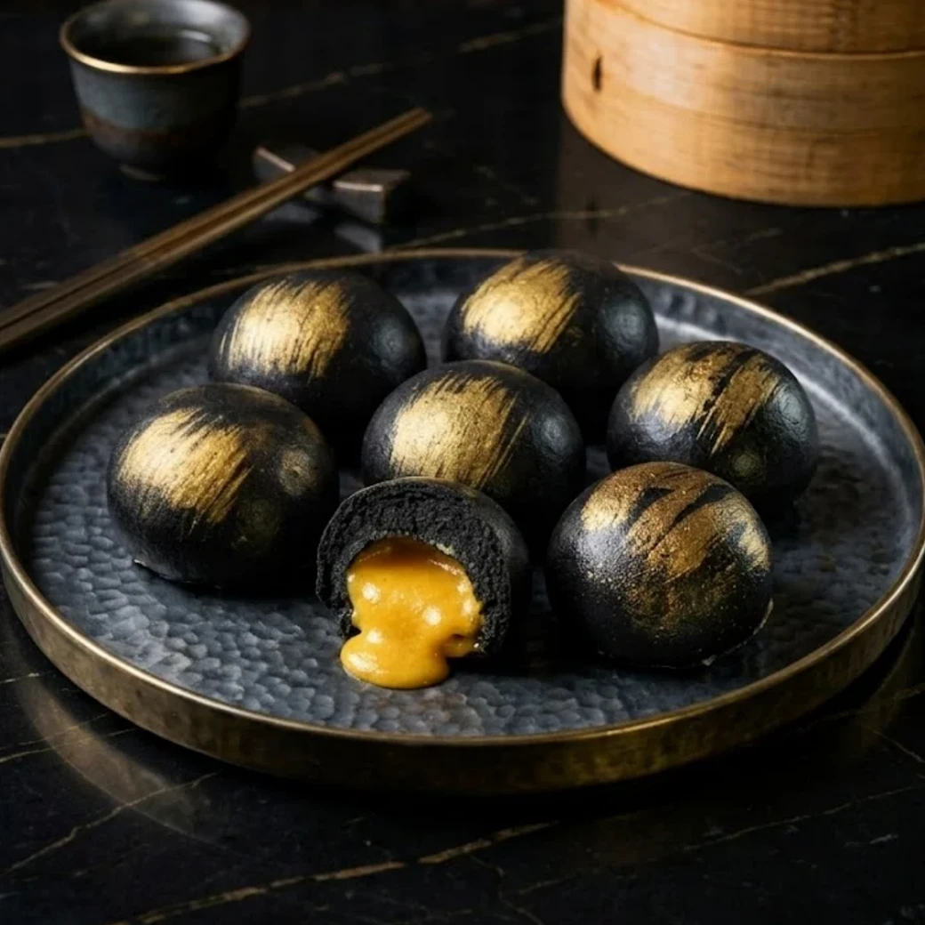 黑金竹炭奶黃流沙包