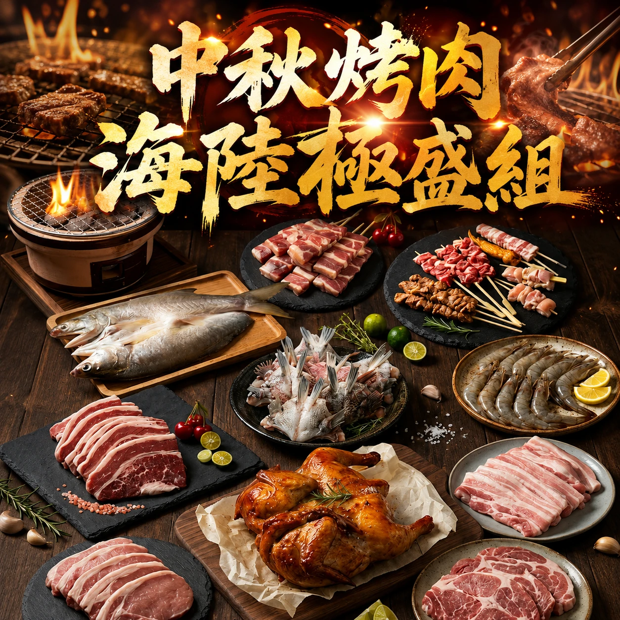 【中秋烤肉】海陸極盛組｜贈烤肉沾醬組2選1(免運優惠)