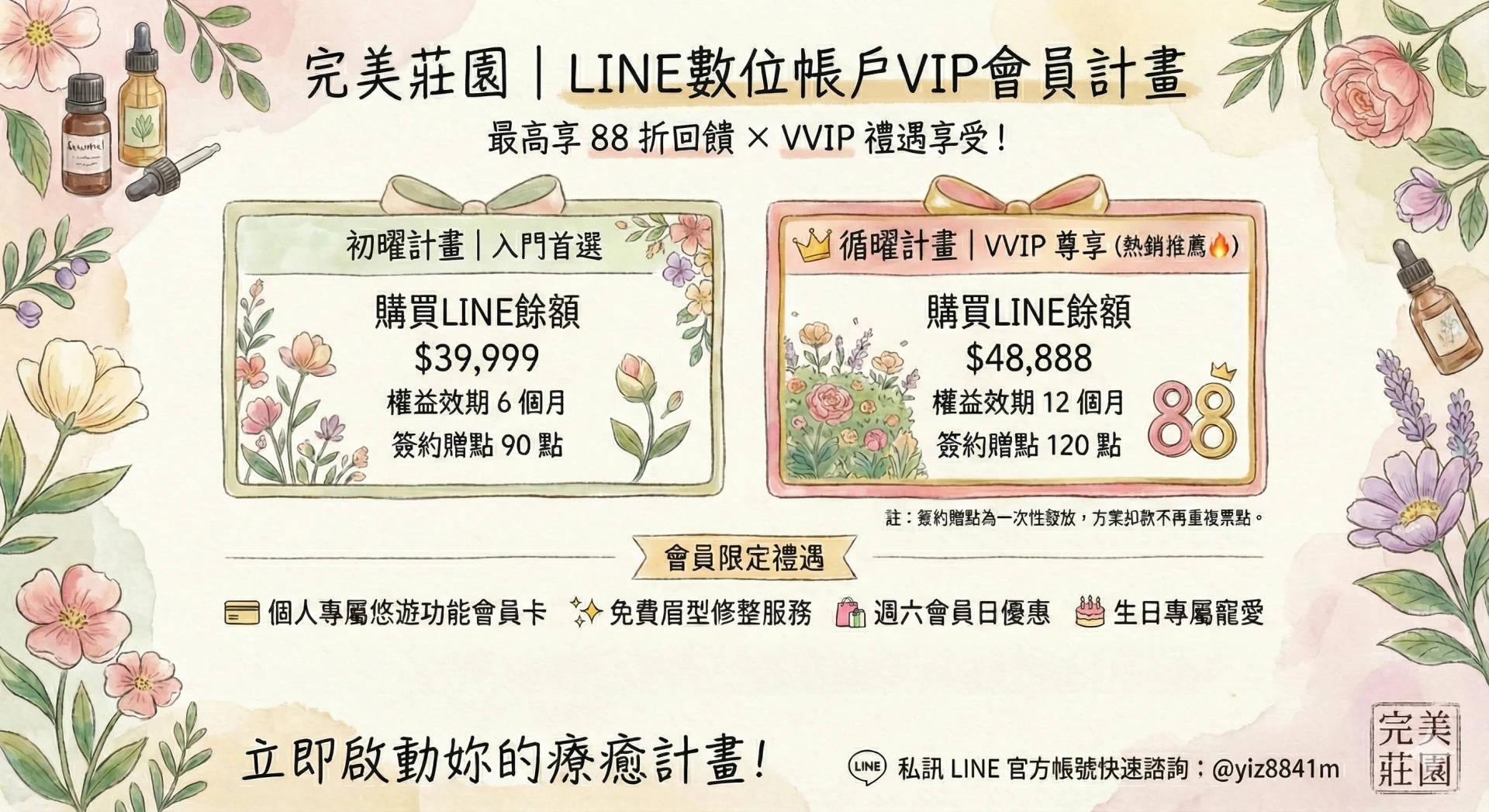 完美莊園數位美容帳戶｜初曜&循曜計畫｜台中LPG美力回饋 (最高88折)