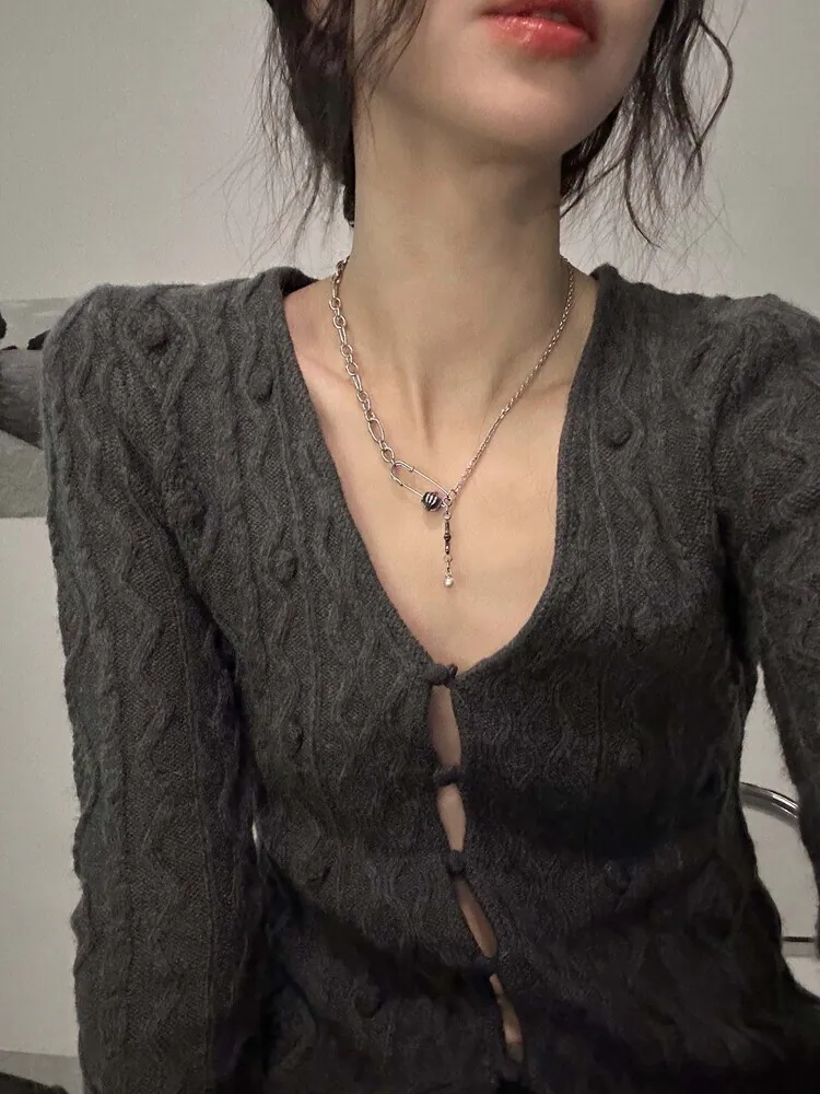 OFUSE pearl drop necklace 十字架別針珍珠項鍊