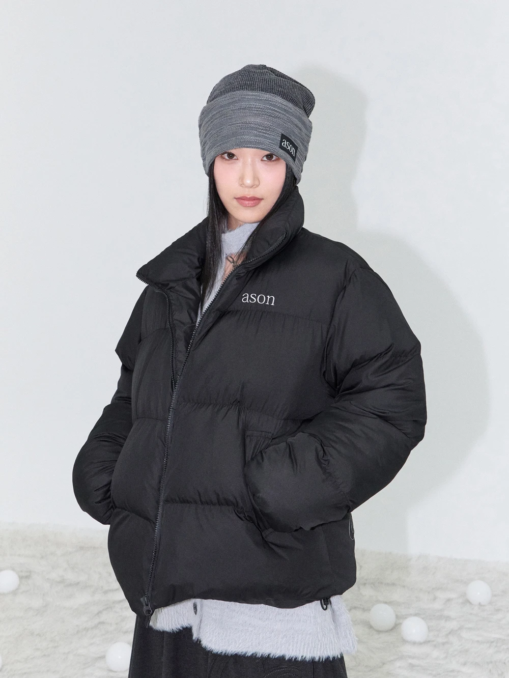 as’’on ason TRACE PUFFER JACKET 鋪棉外套 黑色 / 炭灰色