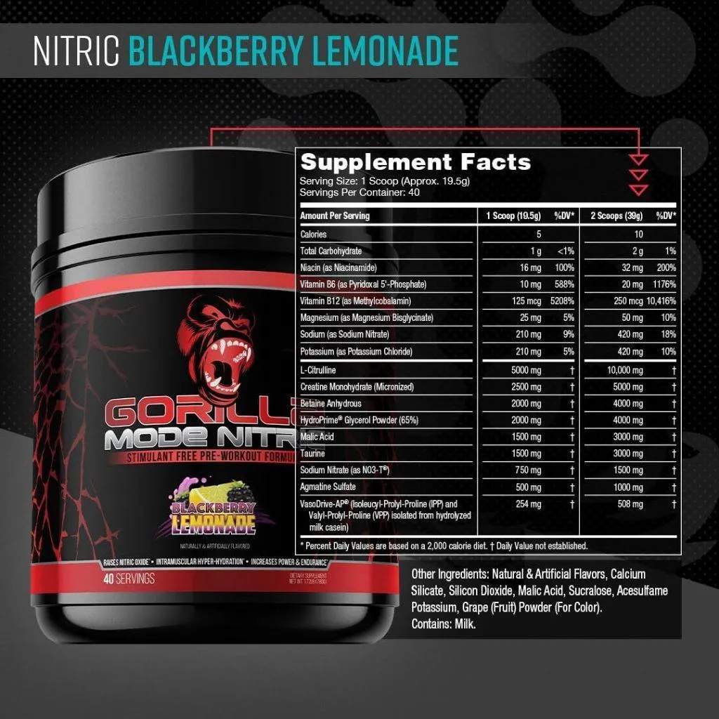 (現貨) 無刺激 美國熱銷 大猩猩 Gorilla Mode Nitric Pre Workout 一氧化氮 訓練前