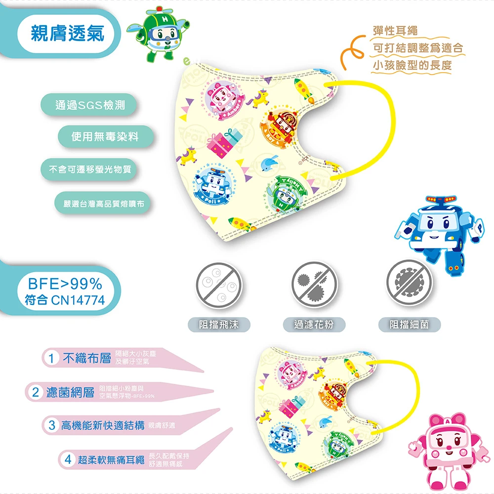 POLI波力 3D立體幼幼醫用口罩25入-童話世界