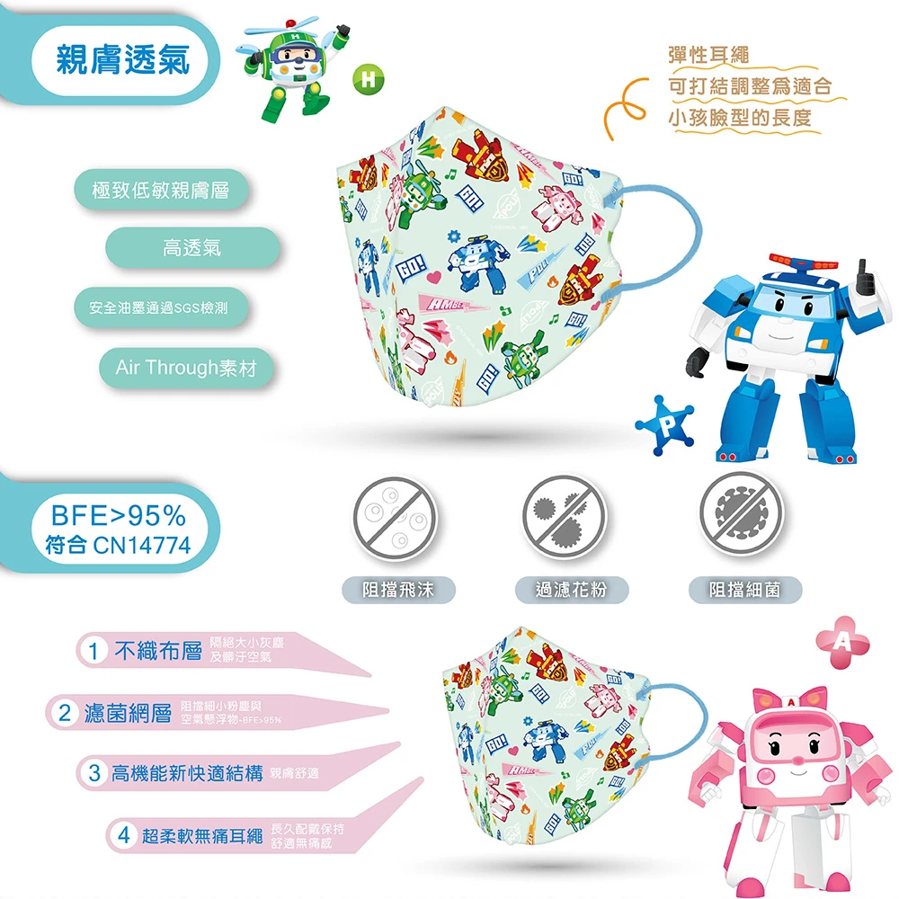 POLI波力 3D立體兒童醫用口罩25入-希望之星
