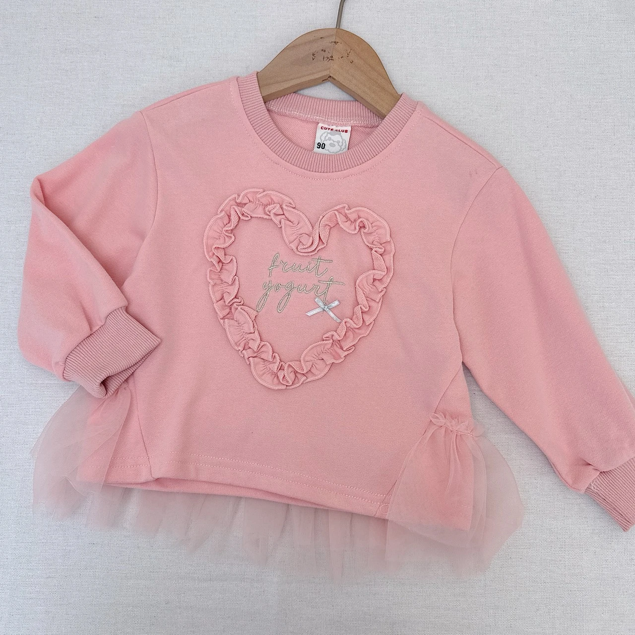 S-9579粉緹花滾邊愛心上衣380724