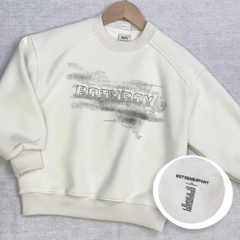 GZZ-7197杏刺繡英文內刷毛上衣