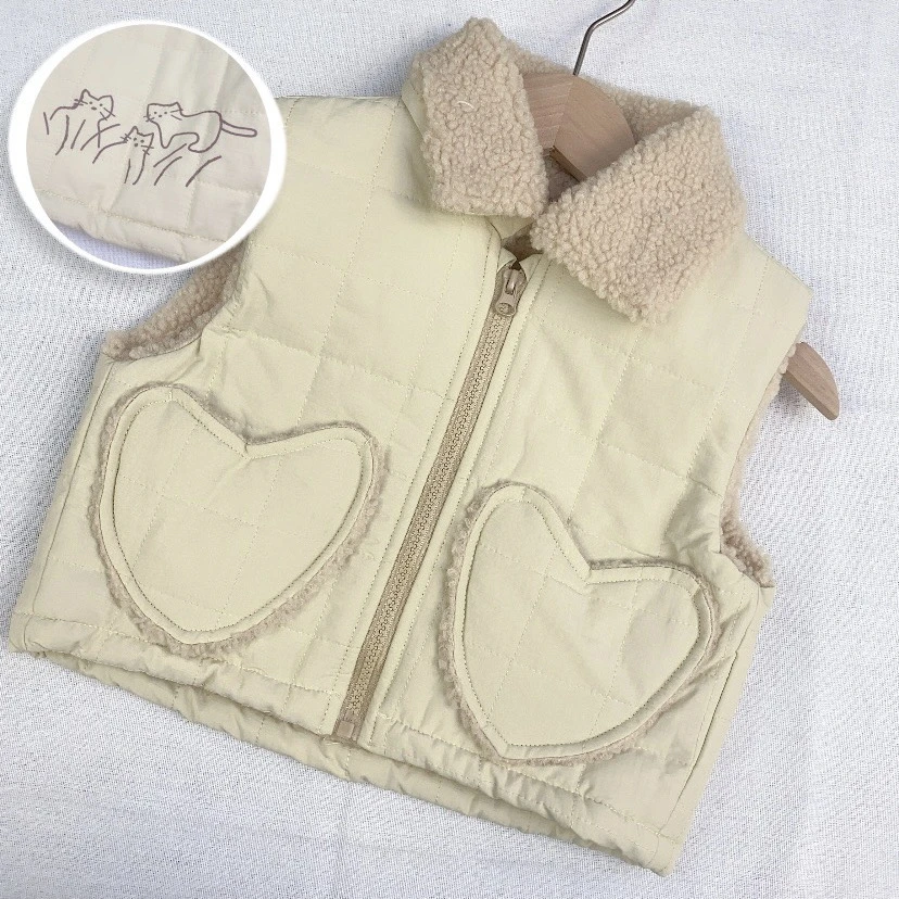 G-9324杏愛心大口袋毛毛背心