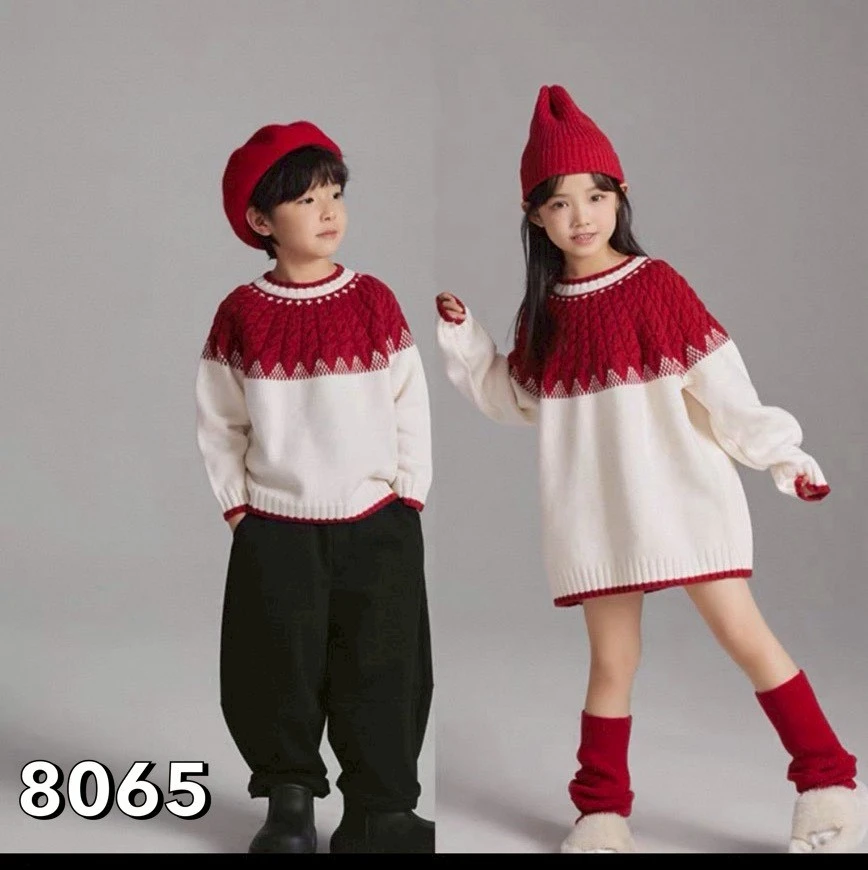 UG-8065過年款紅白針織兄妹裝