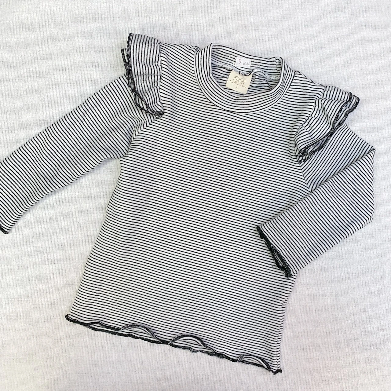 IB-6584黑條木耳邊德絨上衣