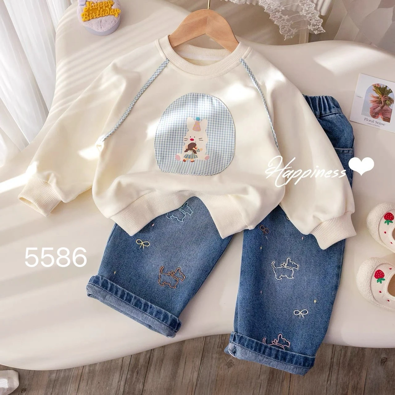 UG-5586藍格兔上衣+刺繡狗狗褲套裝