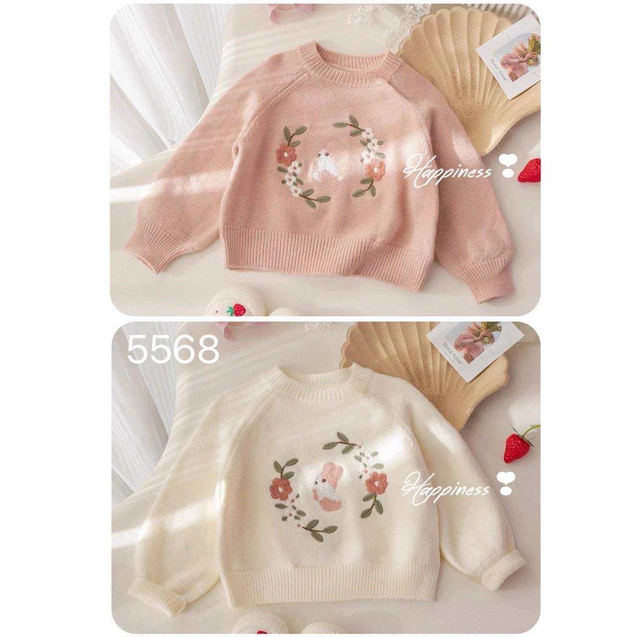 UG-5568刺繡花兔針織毛衣