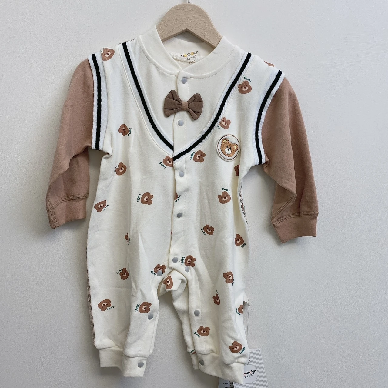 G-3483咖蝴蝶結熊熊爬服