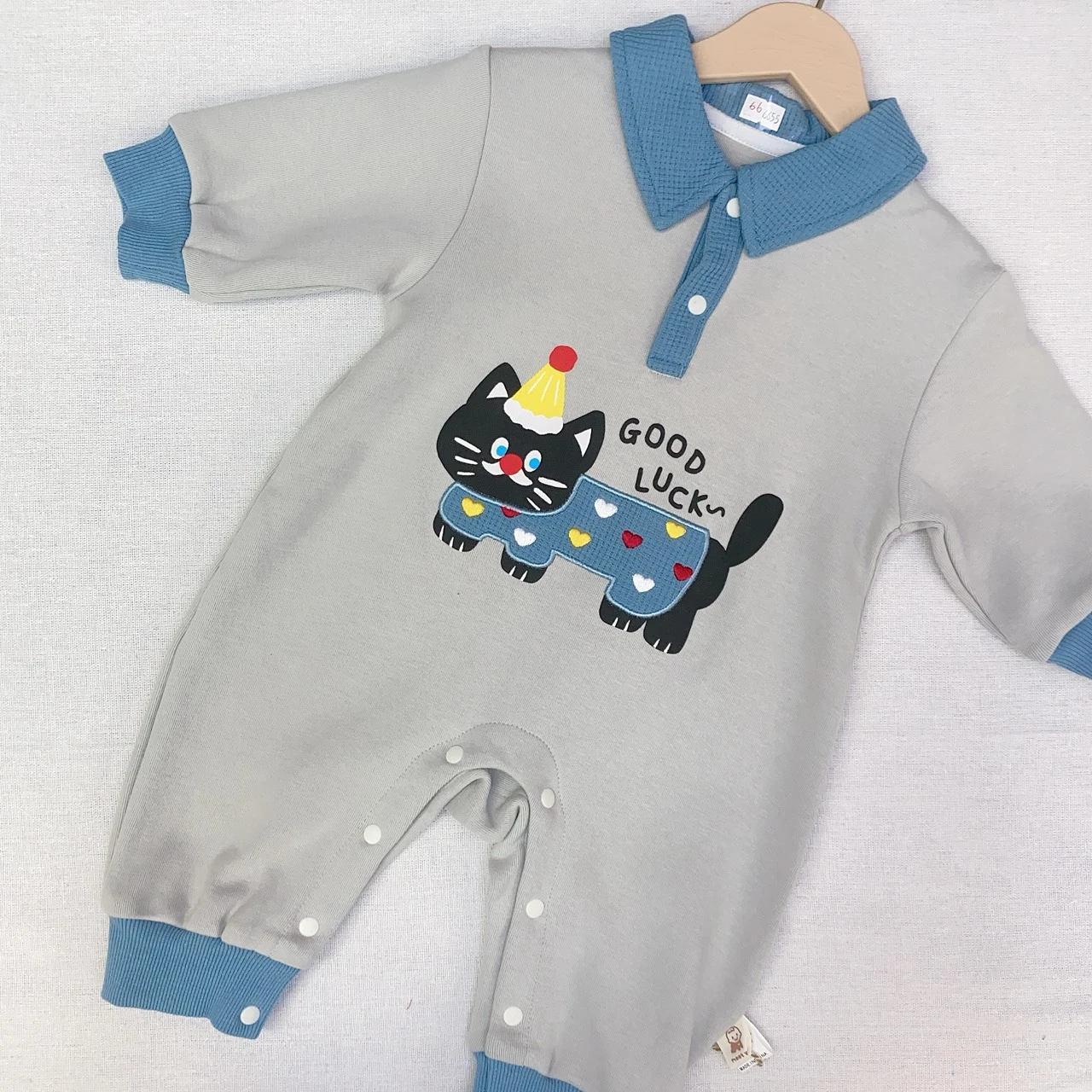 G-6655藍刺繡貓咪爬服