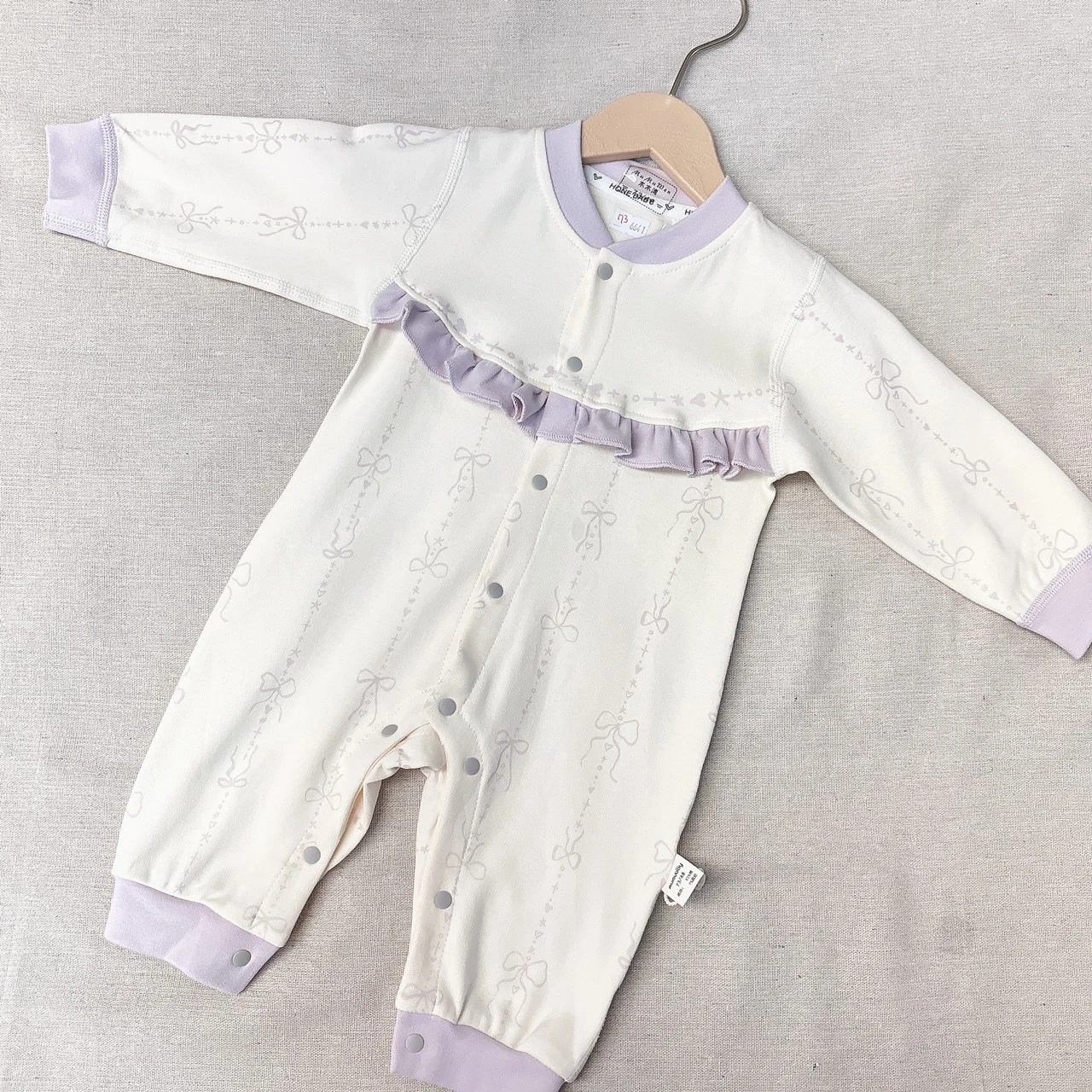 G-6641紫舒絨蝴蝶結開扣爬服