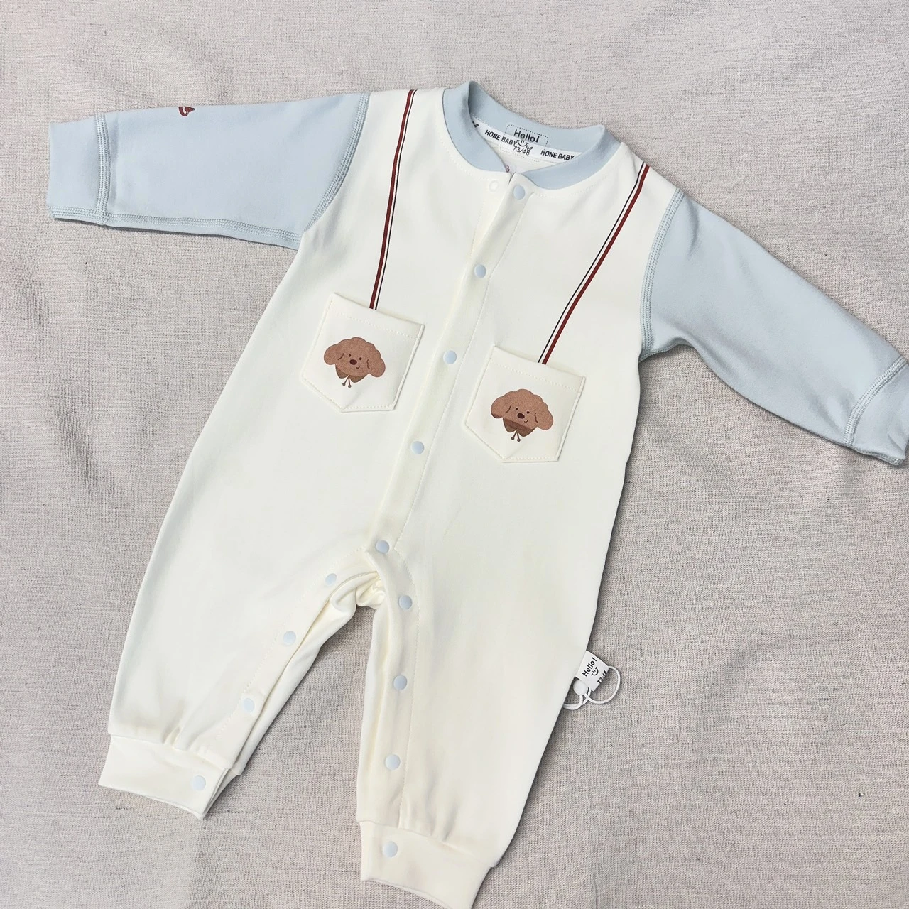 G-6645藍舒絨小狗開扣爬服