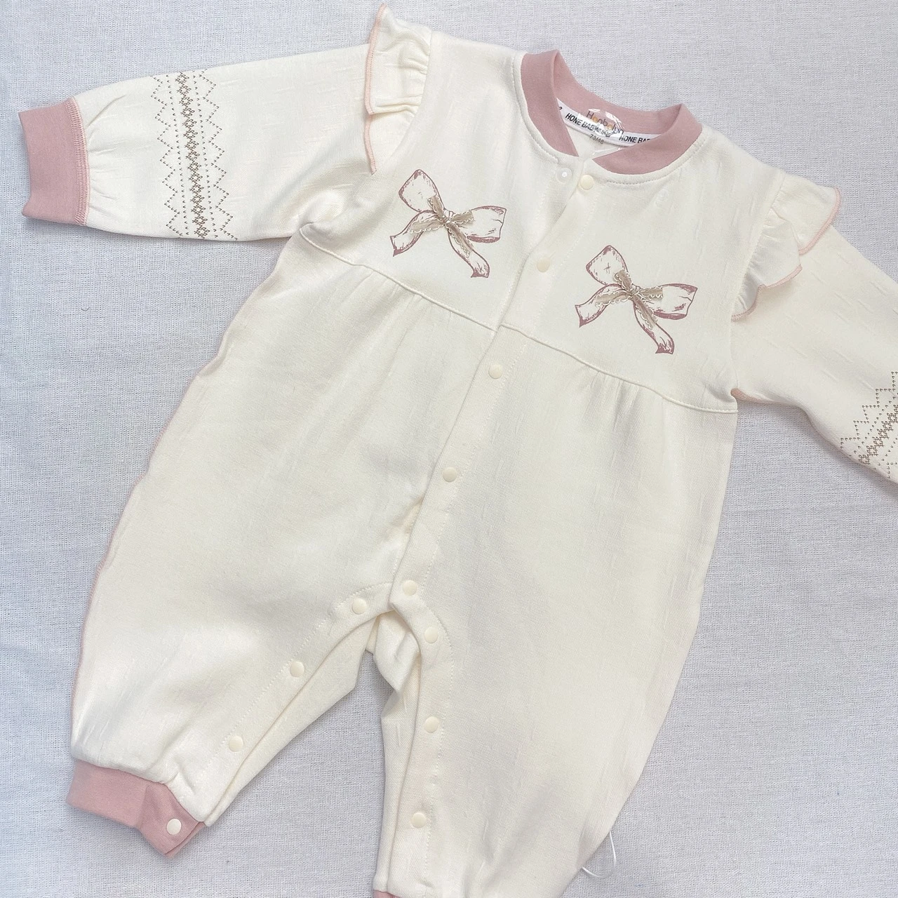 G-5837粉蝴蝶結飛袖爬服