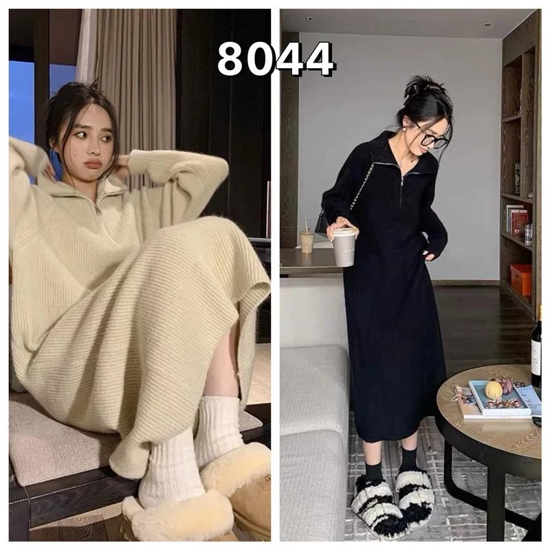 UG-8044翻領針織百搭長裙