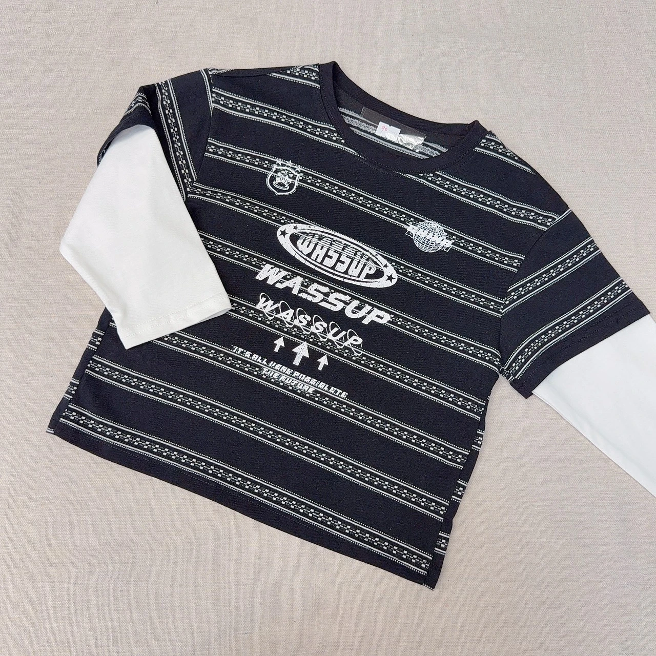 KZK-2894黑英文假兩件上衣