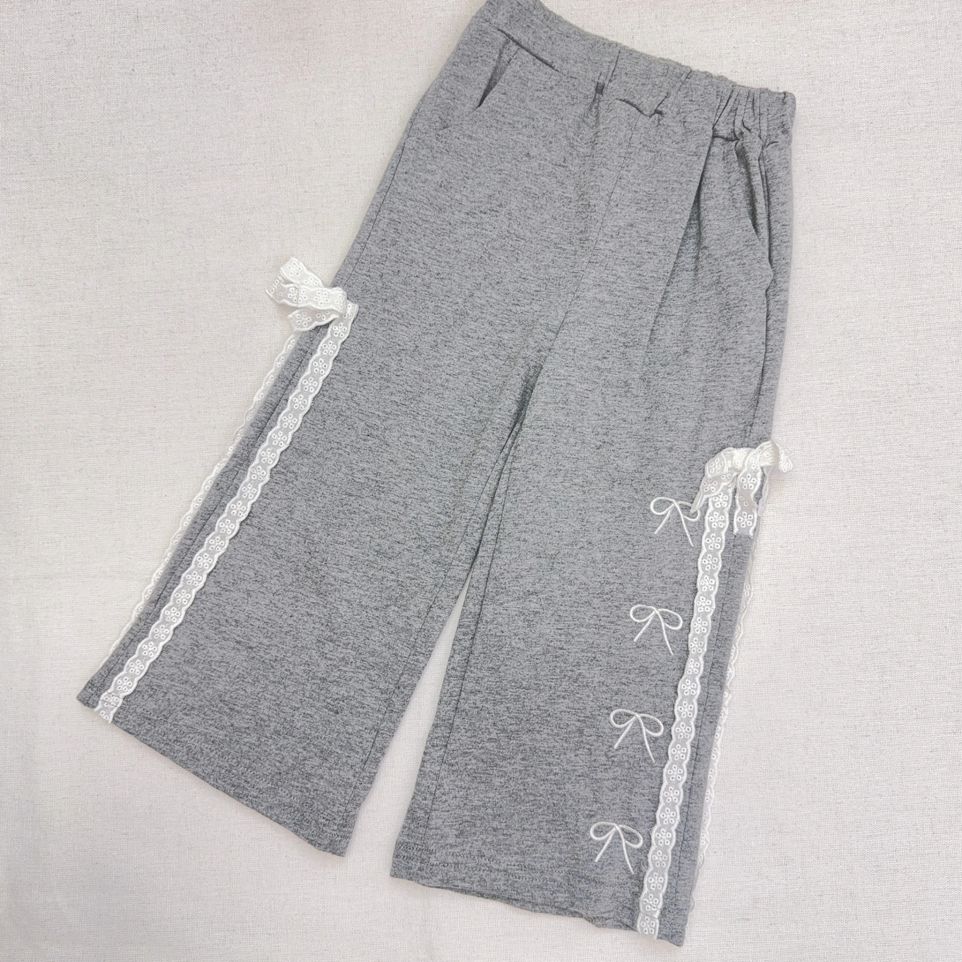 L-3613灰蝴蝶結緹花薄長褲