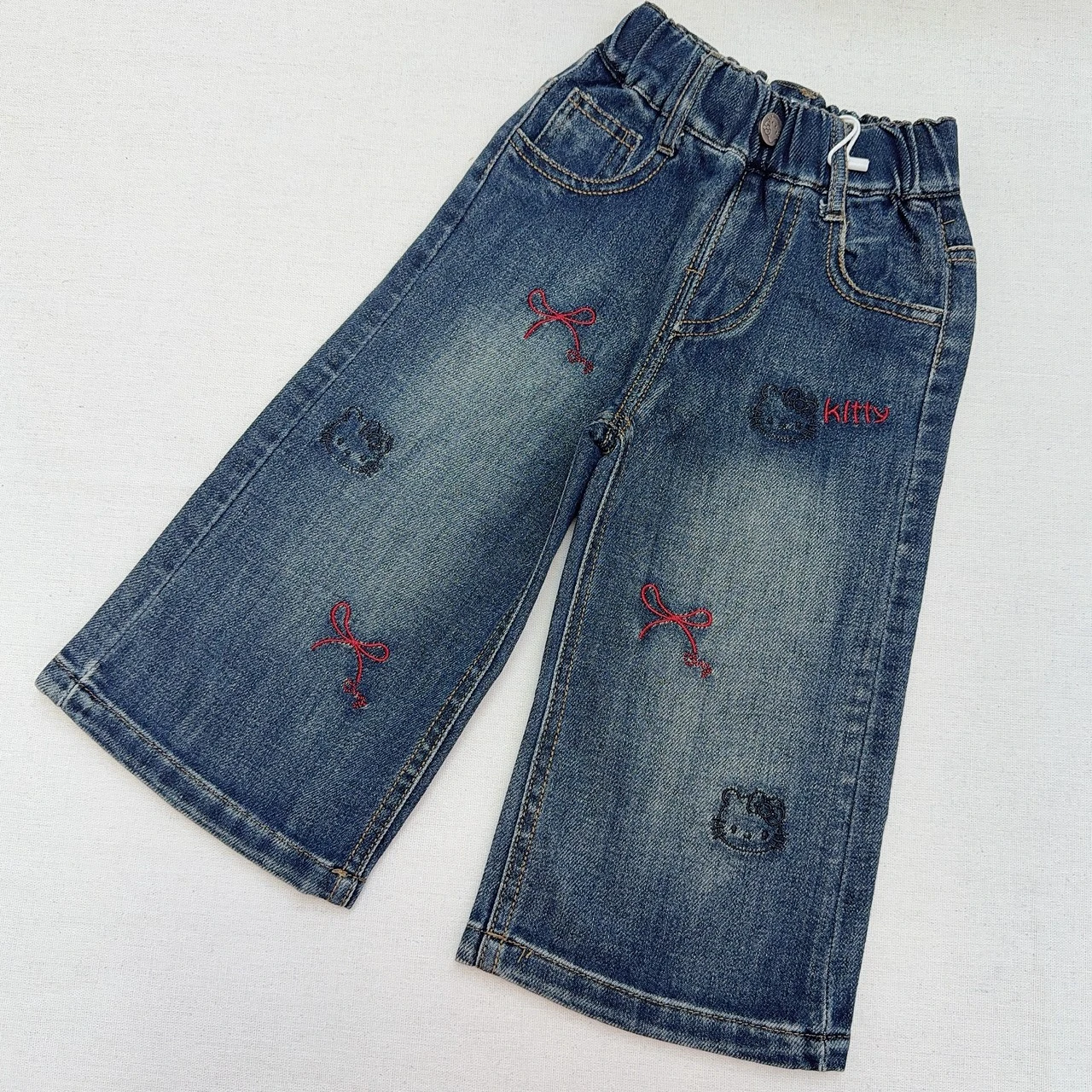 KZG-3507藍刺繡蝴蝶結KT牛仔褲