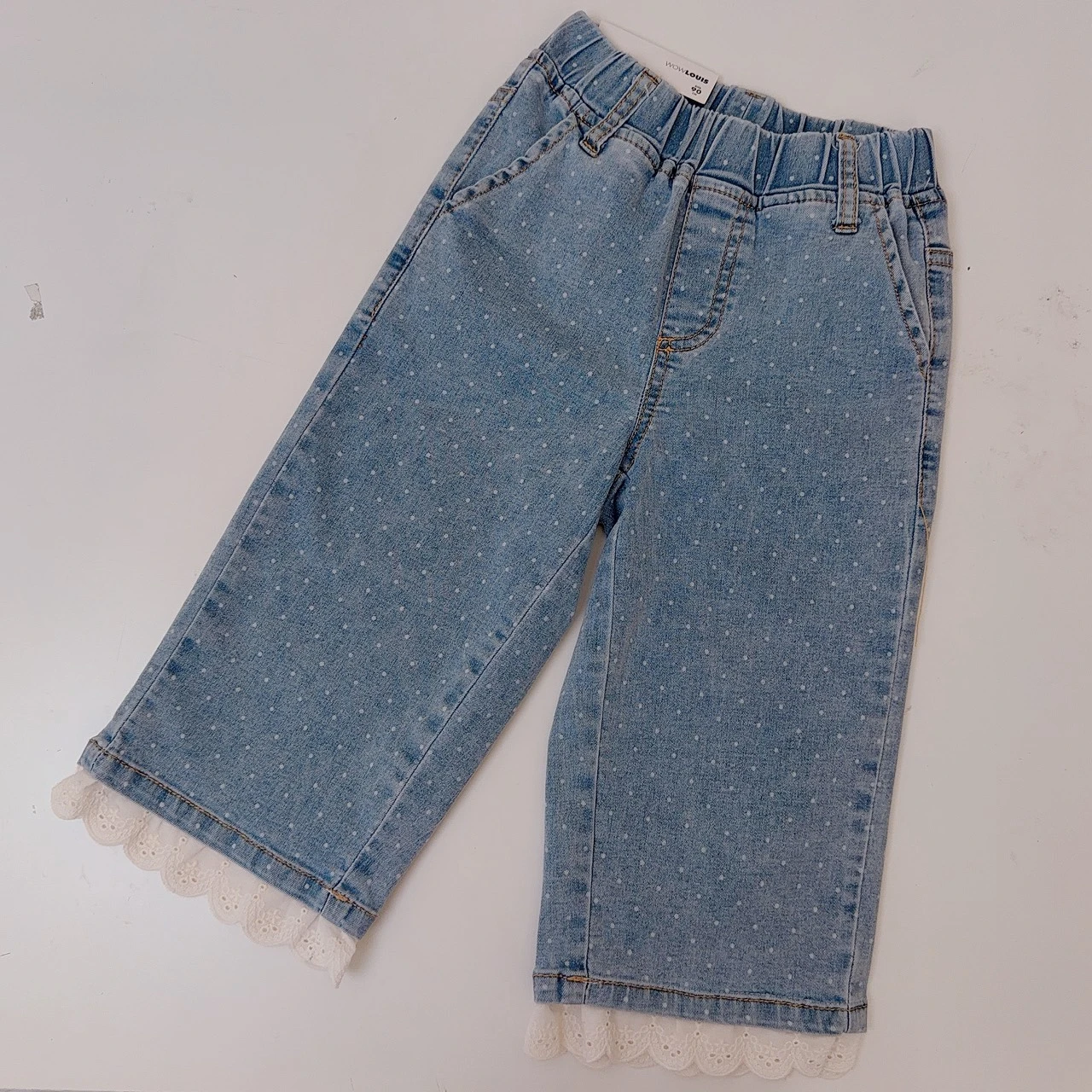 S-3284緹花點點牛仔直筒褲590348